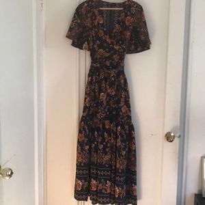 Floor-length gypsy cotton dress with ruffle skirt